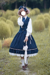 Jupe Lolita Élégante Style Collégien Doux à Volants Imprimé Rayé Multi-couches 3 Couleurs